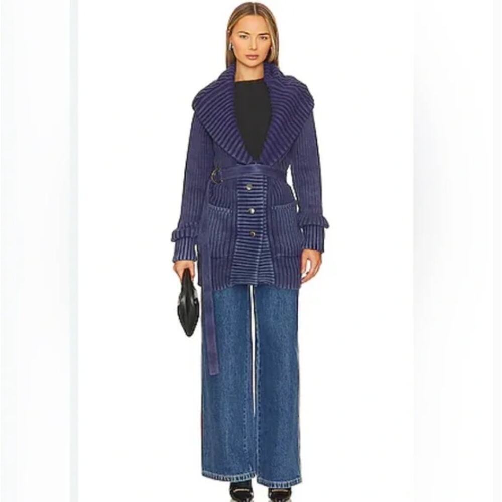 NEW $168 Free People Ryanne Long Line Navy Blue Ribbed Cardigan Sweater